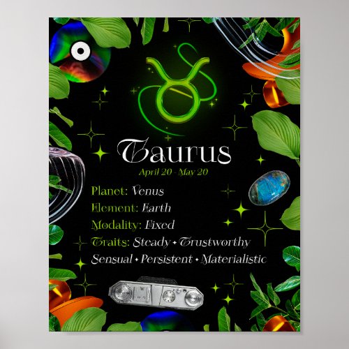 Taurus Zodiac Star Sign Y2K Black 45 Poster