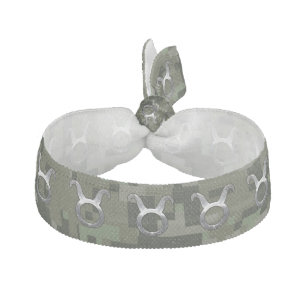 Taurus Zodiac Sybol on Olive Green Digital Camo Elastic Hair Tie