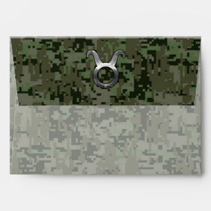 Taurus Zodiac Sybol on Olive Green Digital Camo Envelope