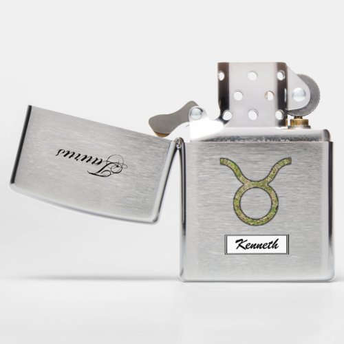 Taurus Zodiac Symbol Element by Kenneth Yoncich Zippo Lighter