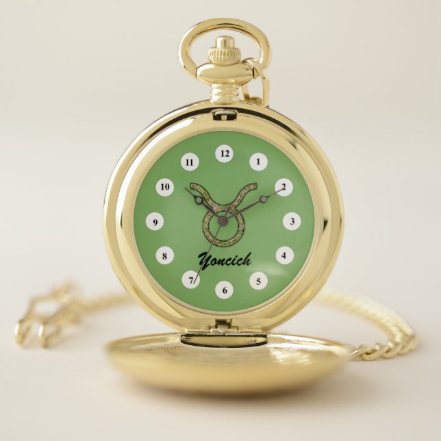 Taurus Zodiac Symbol Element (Cf) by K Yoncich Pocket Watch (Inside)