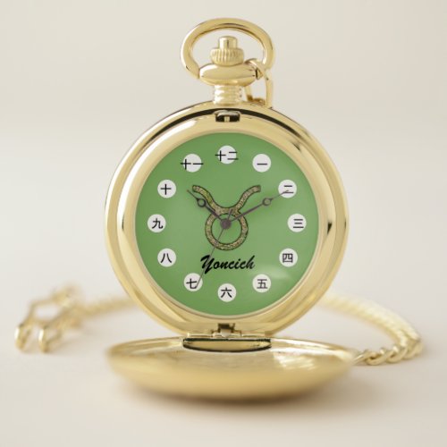 Taurus Zodiac Symbol ElementCHNJPfby K Yoncich Pocket Watch