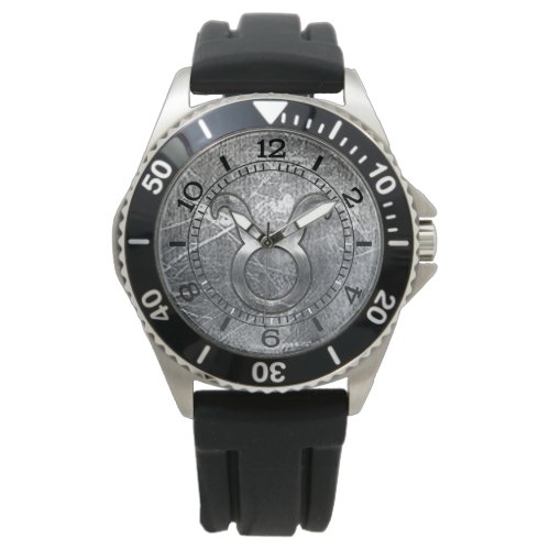 Taurus Zodiac Symbol in Distressed Style Dial Watch