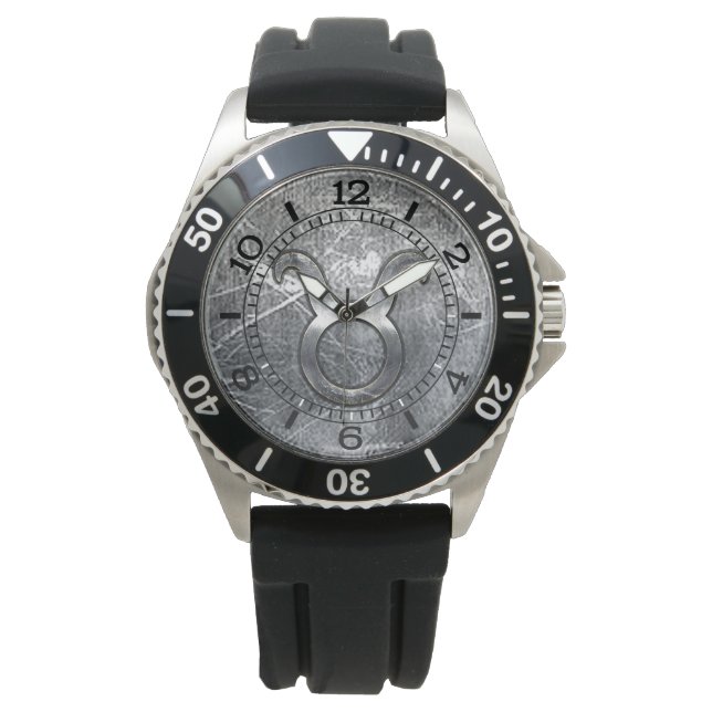 Taurus Zodiac Symbol in Distressed Style Dial Watch (Front)