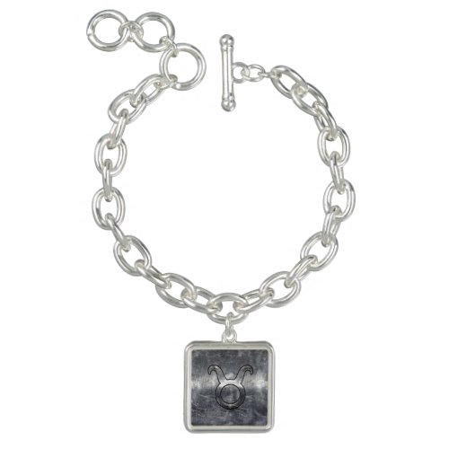 Taurus Zodiac Symbol in Grunge Distressed Style Charm Bracelet