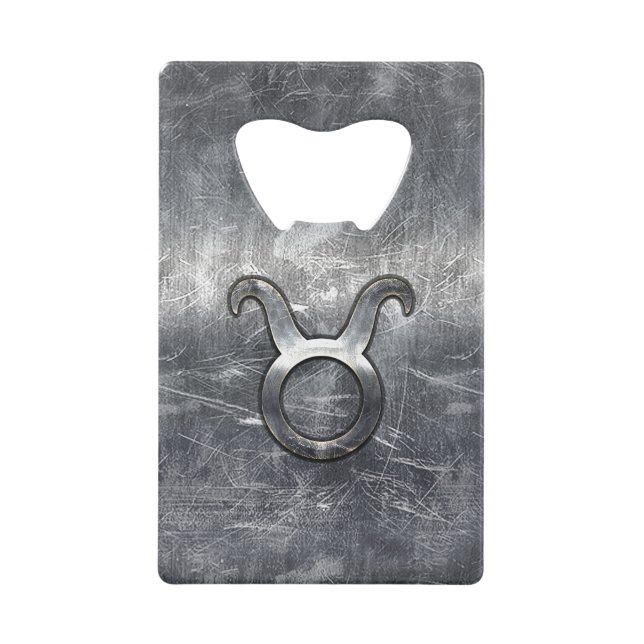 Taurus Zodiac Symbol in Grunge Distressed Style Credit Card Bottle Opener (Front)