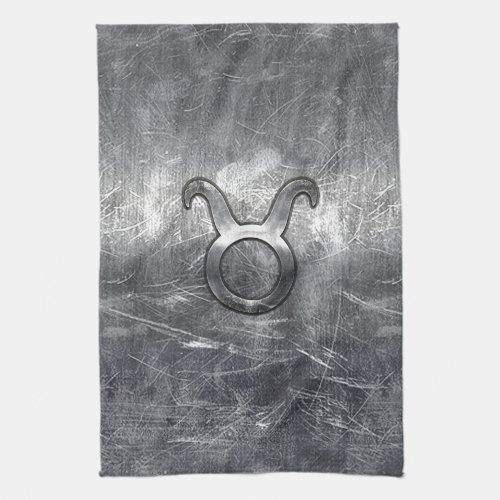 Taurus Zodiac Symbol in Grunge Distressed Style Kitchen Towel