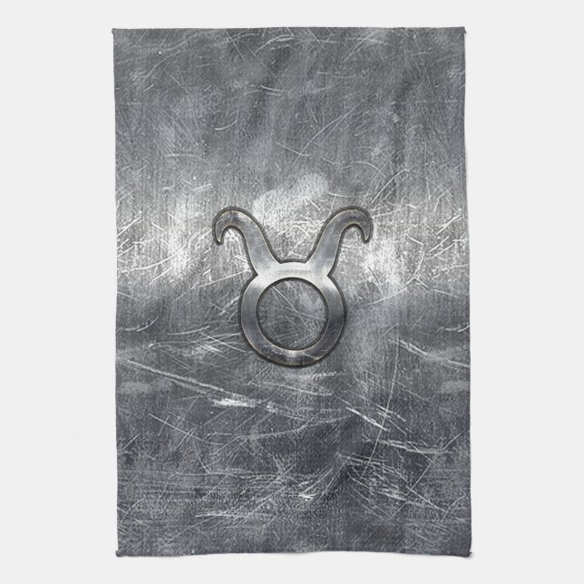Taurus Zodiac Symbol in Grunge Distressed Style Kitchen Towel (Vertical)