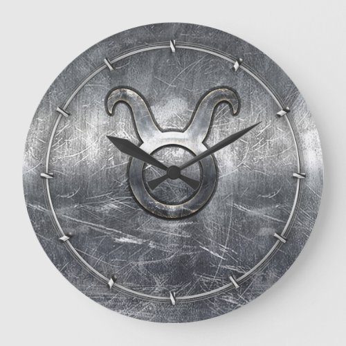 Taurus Zodiac Symbol in Grunge Distressed Style Large Clock