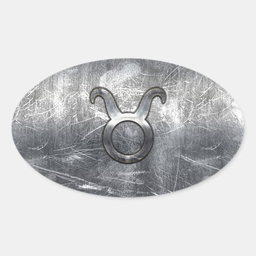 Taurus Zodiac Symbol in Grunge Distressed Style Oval Sticker
