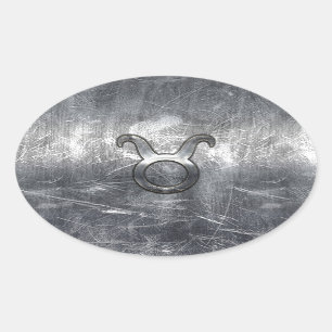 Taurus Zodiac Symbol in Grunge Distressed Style Oval Sticker