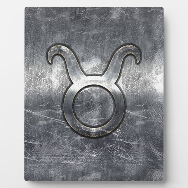 Taurus Zodiac Symbol in Grunge Distressed Style Plaque (Front)