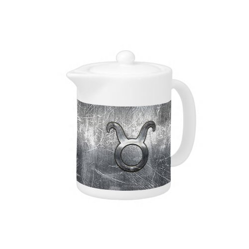 Taurus Zodiac Symbol in Grunge Distressed Style Teapot