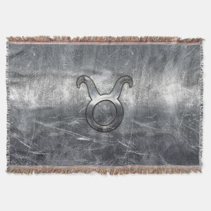 Taurus Zodiac Symbol in Grunge Distressed Style Throw Blanket