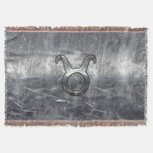 Taurus Zodiac Symbol in Grunge Distressed Style Throw Blanket