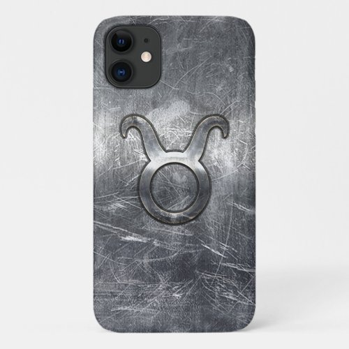 Taurus Zodiac Symbol in Grunge Metallic Style iPhone 11 Case