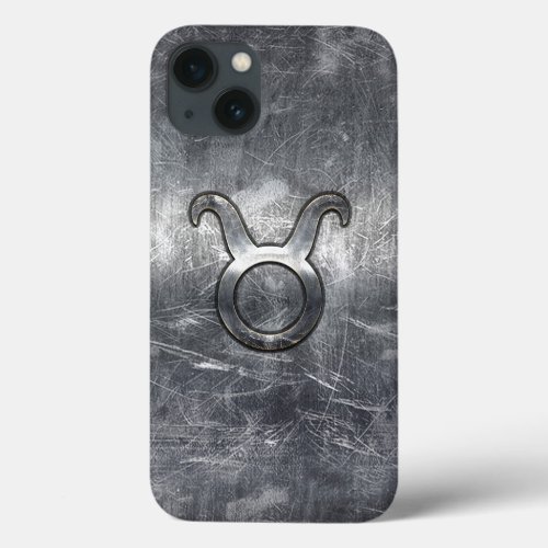 Taurus Zodiac Symbol in Grunge Metallic Style iPhone 13 Case