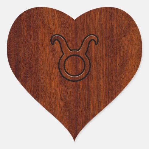 Taurus Zodiac Symbol in Mahogany Style print Heart Sticker