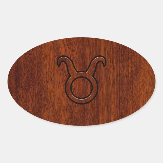 Taurus Zodiac Symbol in Mahogany Style print Oval Sticker (Front)