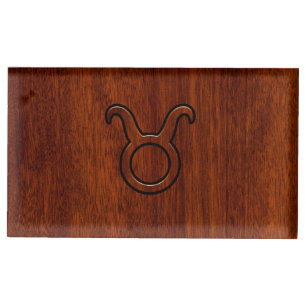 Taurus Zodiac Symbol in Mahogany Style print Table Card Holder