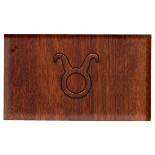 Taurus Zodiac Symbol in Mahogany Style print Table Card Holder