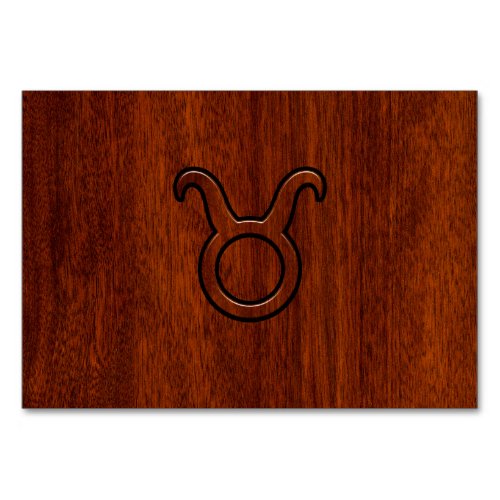 Taurus Zodiac Symbol in Mahogany Style print Table Number