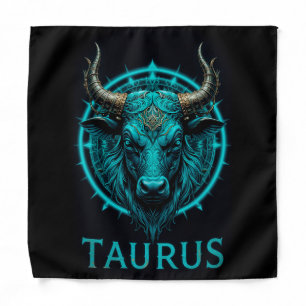 Taurus Zodiac Symbol In Vibrant Blue and Gold Acce Bandana
