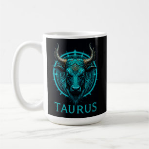 Taurus Zodiac Symbol In Vibrant Blue and Gold Acce Coffee Mug