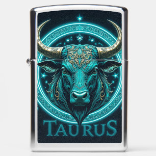 Taurus Zodiac Symbol In Vibrant Blue and Gold Zippo Lighter