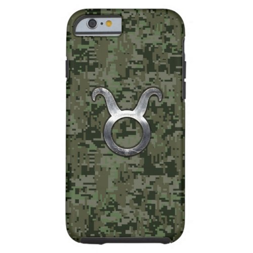 Taurus Zodiac Symbol on Green Digital Camo Tough iPhone 6 Case