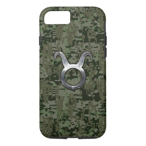 Taurus Zodiac Symbol on Green Digital Camo iPhone 87 Case