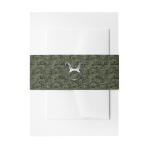 Taurus Zodiac Symbol on Green Digital Camo Invitation Belly Band