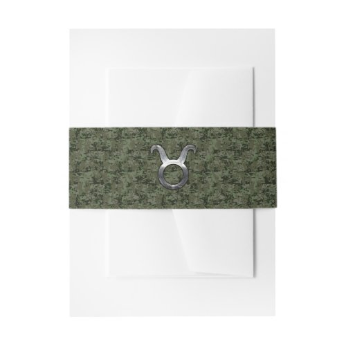 Taurus Zodiac Symbol on Green Digital Camo Invitation Belly Band