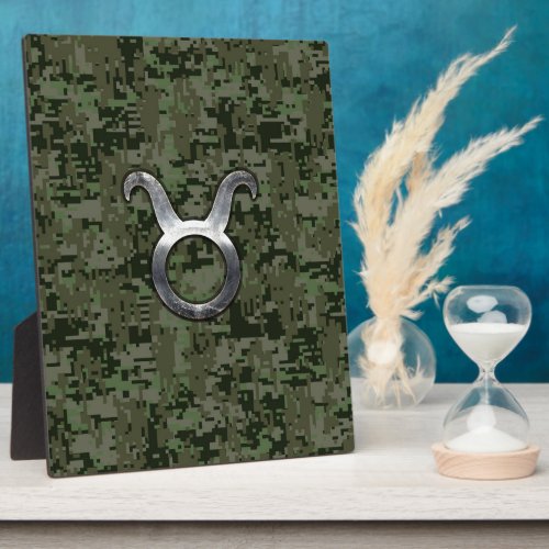 Taurus Zodiac Symbol on Green Digital Camo Plaque