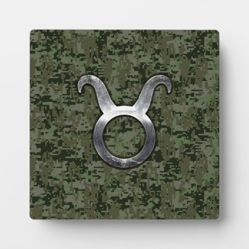 Taurus Zodiac Symbol on Green Digital Camo Plaque