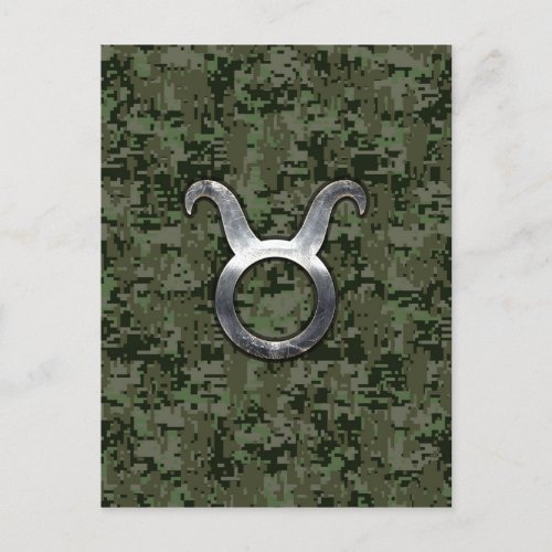 Taurus Zodiac Symbol on Green Digital Camo Postcard