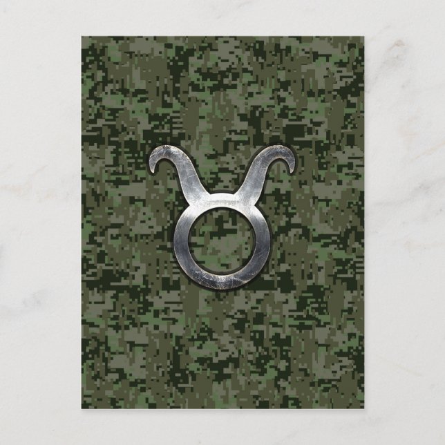 Taurus Zodiac Symbol on Green Digital Camo Postcard (Front)
