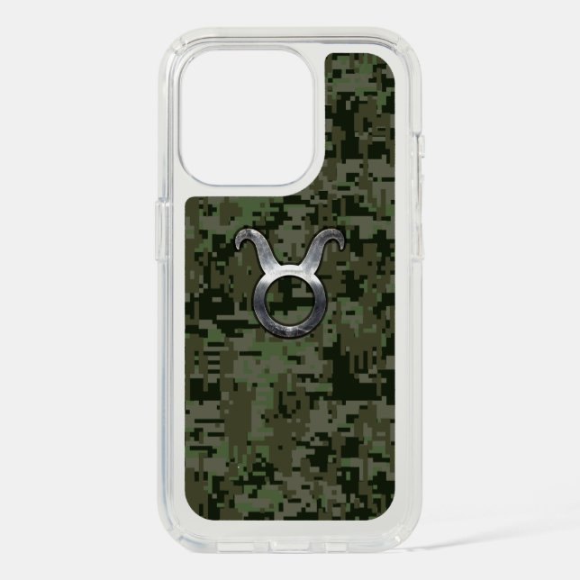 Taurus Zodiac Symbol on Green Digital Camo Speck iPhone Case (Front)