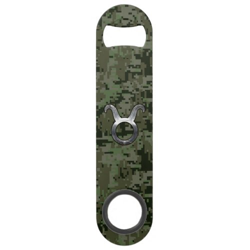 Taurus Zodiac Symbol on Green Digital Camo Speed Bottle Opener