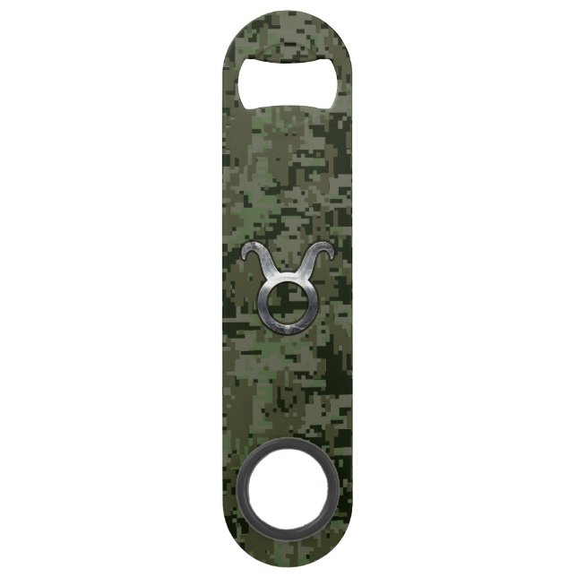 Taurus Zodiac Symbol on Green Digital Camo Speed Bottle Opener (Front)