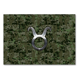 Taurus Zodiac Symbol on Green Digital Camo Table Number