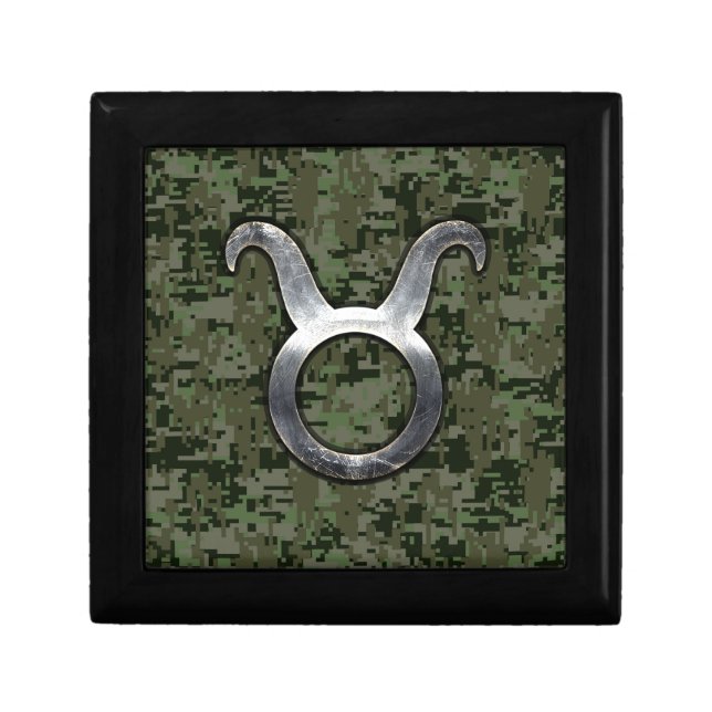 Taurus Zodiac Symbol on Green Digital Camouflage Gift Box (Front)