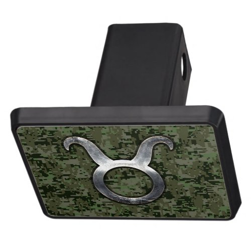 Taurus Zodiac Symbol on Green Digital Camouflage Tow Hitch Cover