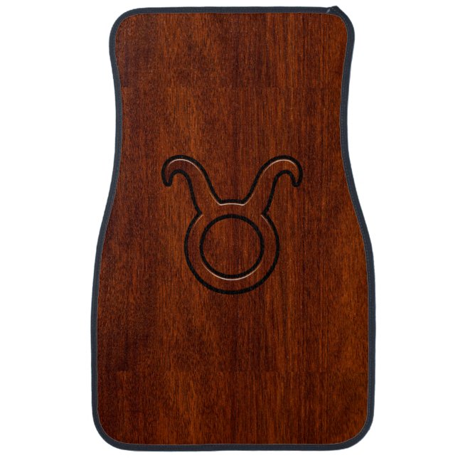 Taurus Zodiac Symbol on Mahogany Decor Car Mat (Front)