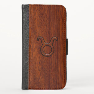 Taurus Zodiac Symbol on Mahogany Decor iPhone X Wallet Case