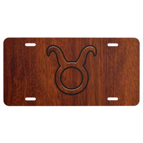 Taurus Zodiac Symbol on Mahogany Decor License Plate