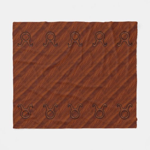 Taurus Zodiac Symbol on Mahogany like print Fleece Blanket