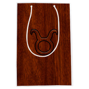 Taurus Zodiac Symbol on Mahogany like print Medium Gift Bag