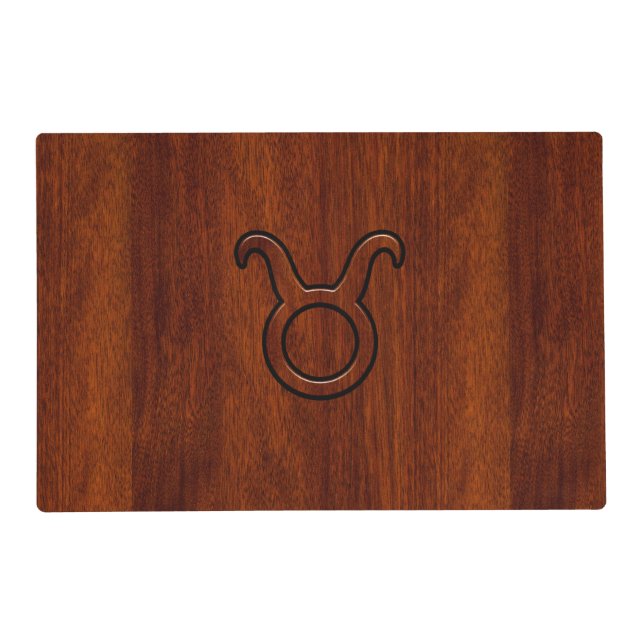 Taurus Zodiac Symbol on Mahogany like print Placemat (Front)