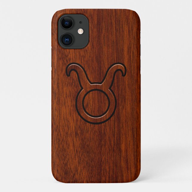 Taurus Zodiac Symbol on Mahogany style print Case-Mate iPhone Case (Back)